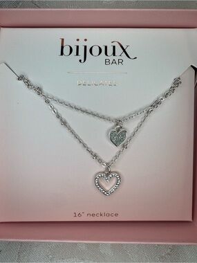 New Bijoux Bar Delicates Silver Layered Double Heart Necklace